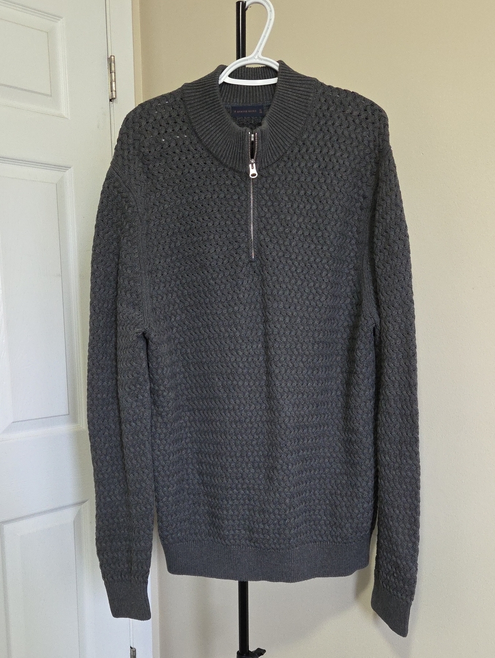Denver Hayes Cotton Blend Half-Zip Textured Sweater - Charcoal Gray